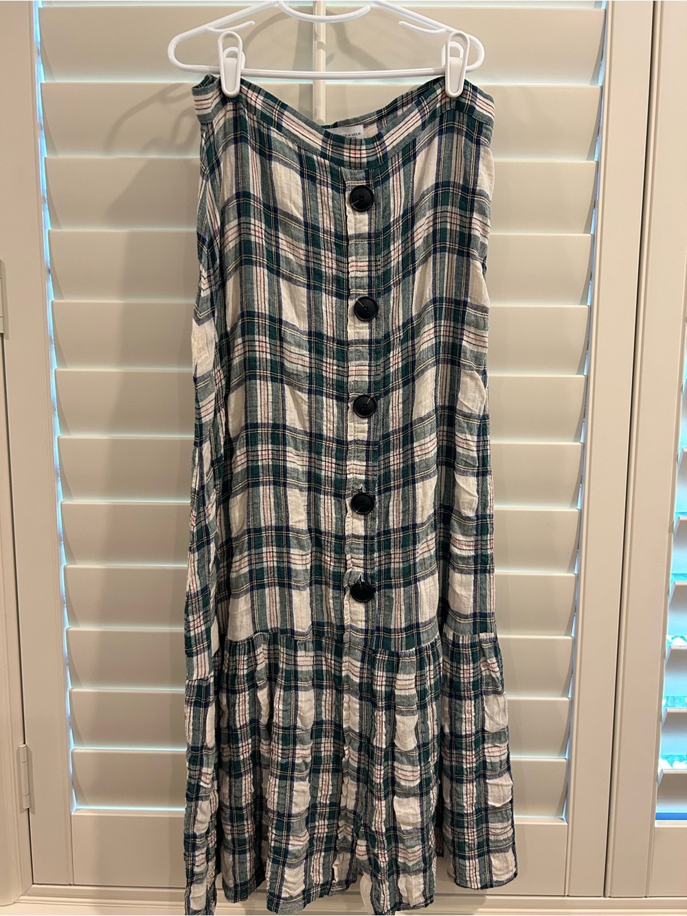 Zara Green and White Plaid Button-Front Skirt